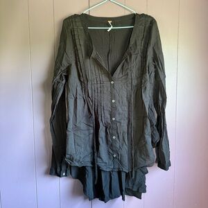 Free People Black Button-Front Long Sleeve Blouse